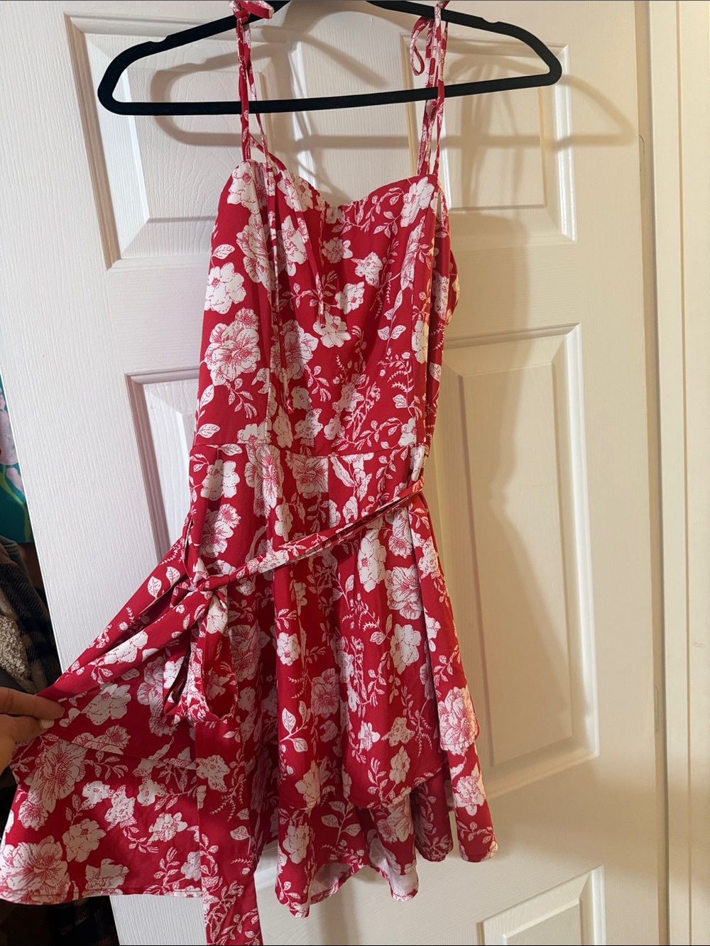Red Floral Tie-Waist Romper